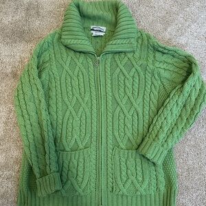 NWOT Aran Crafts Wool Green Cable Knit Sweater